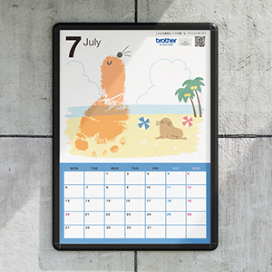 手形アートカレンダー　通年7月（海・アシカ）