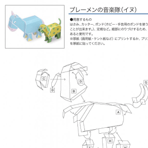 「ブレーメンの音楽隊」ロバ、イヌ 組み立て方（2枚）