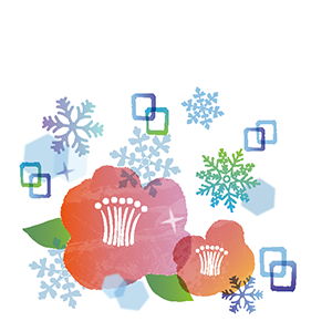 雪の結晶と椿