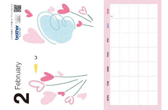 手形アートカレンダー　通年2月（ハート・鳥）