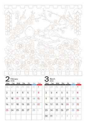 【大人の塗り絵素材】カレンダーC_06