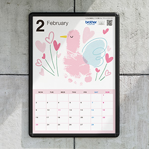 手形アートカレンダー　通年2月（ハート・鳥）